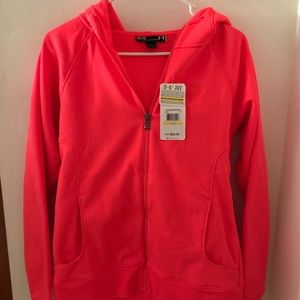 Orange Under Armor zip-up.